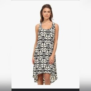 Kavu Jocelyn Ikat Geometric Print Racerback Midi High Low Sleeveless Dress